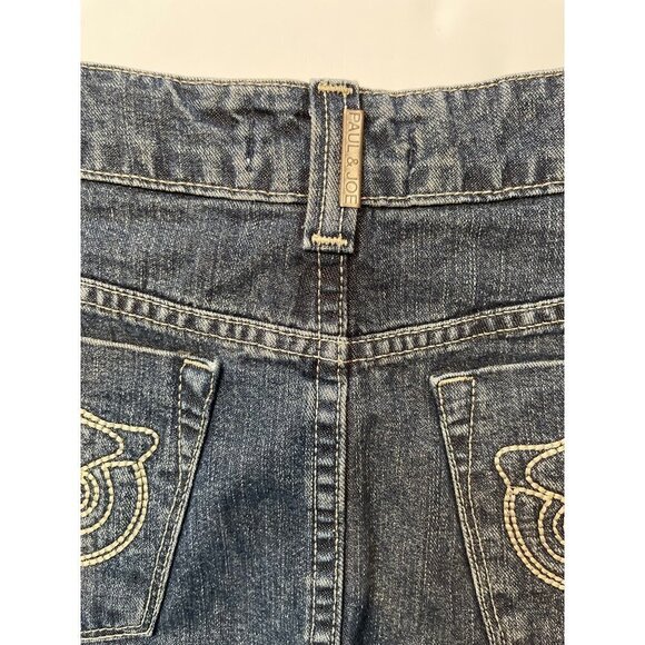 PAUL‎ & JOE Dark Denim Mini Skirt Juniors Size 7 Embroidered Owls y2K-Style Wash - Picture 5 of 9